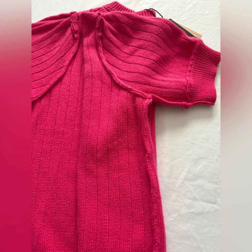 NWT-FRNCH Paris Ribbed Short Sleeve Sweater Top in Pink - Picture 6 of 11